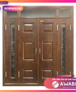 Cửa sổ thép vân gỗ 4 cánh HCS 3 ô - OK